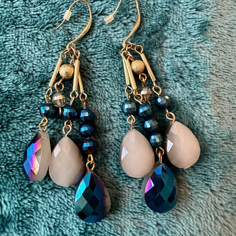 Elegant Blue and Gold Dangle Earrings
